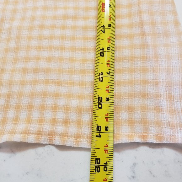 ModCloth blouse size Medium sheer checkered gathered half sleeve Peachy white - Picture 3 of 7